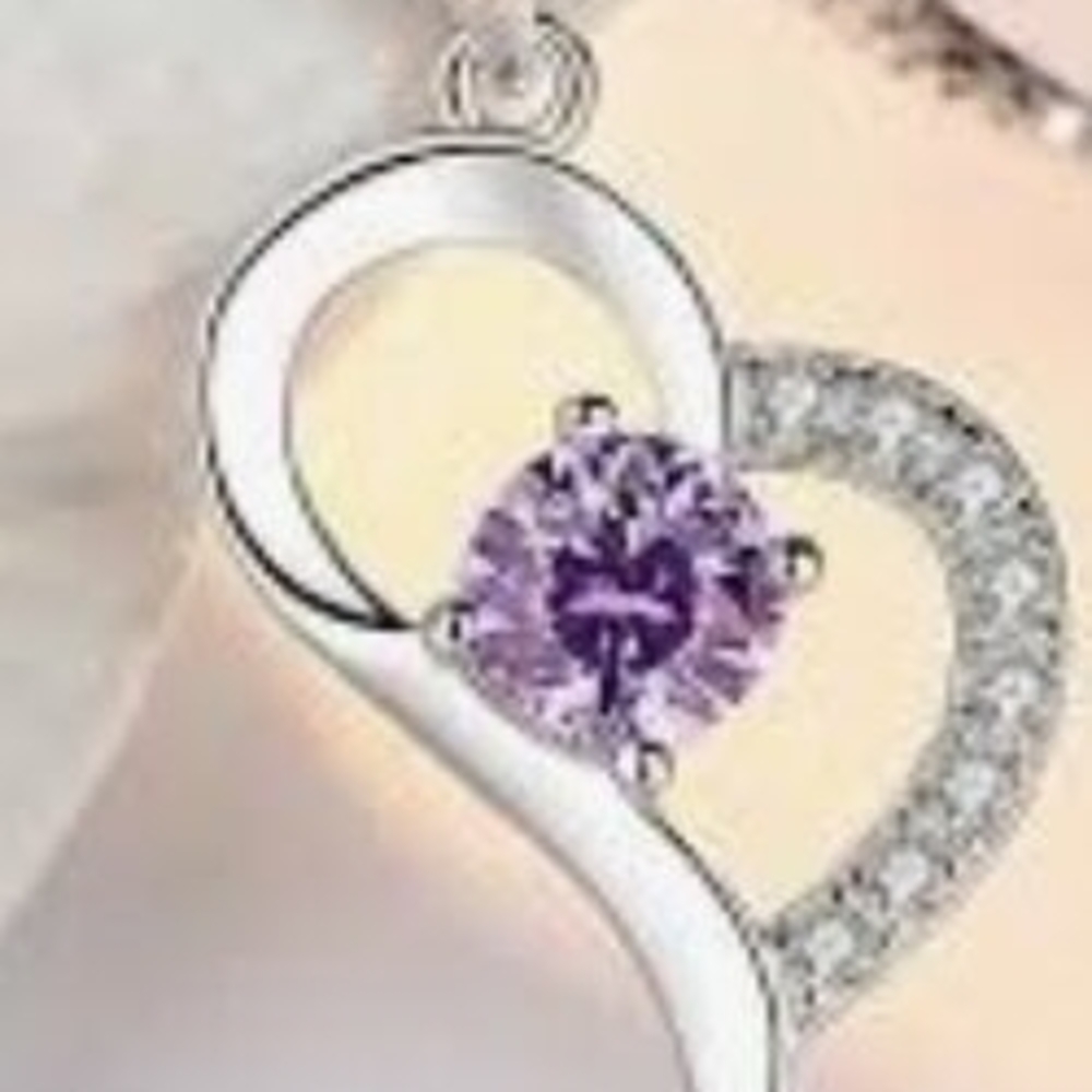 Elegant Silver and Purple Heart Pendant Necklace
